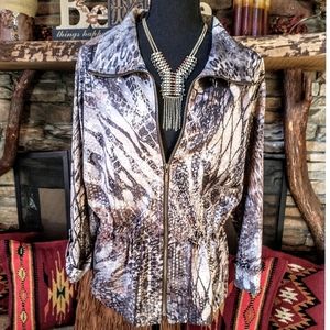 Vintage Women's N Touch Faux Snake Skin Print Light Weight Zip Up Jacket Size L